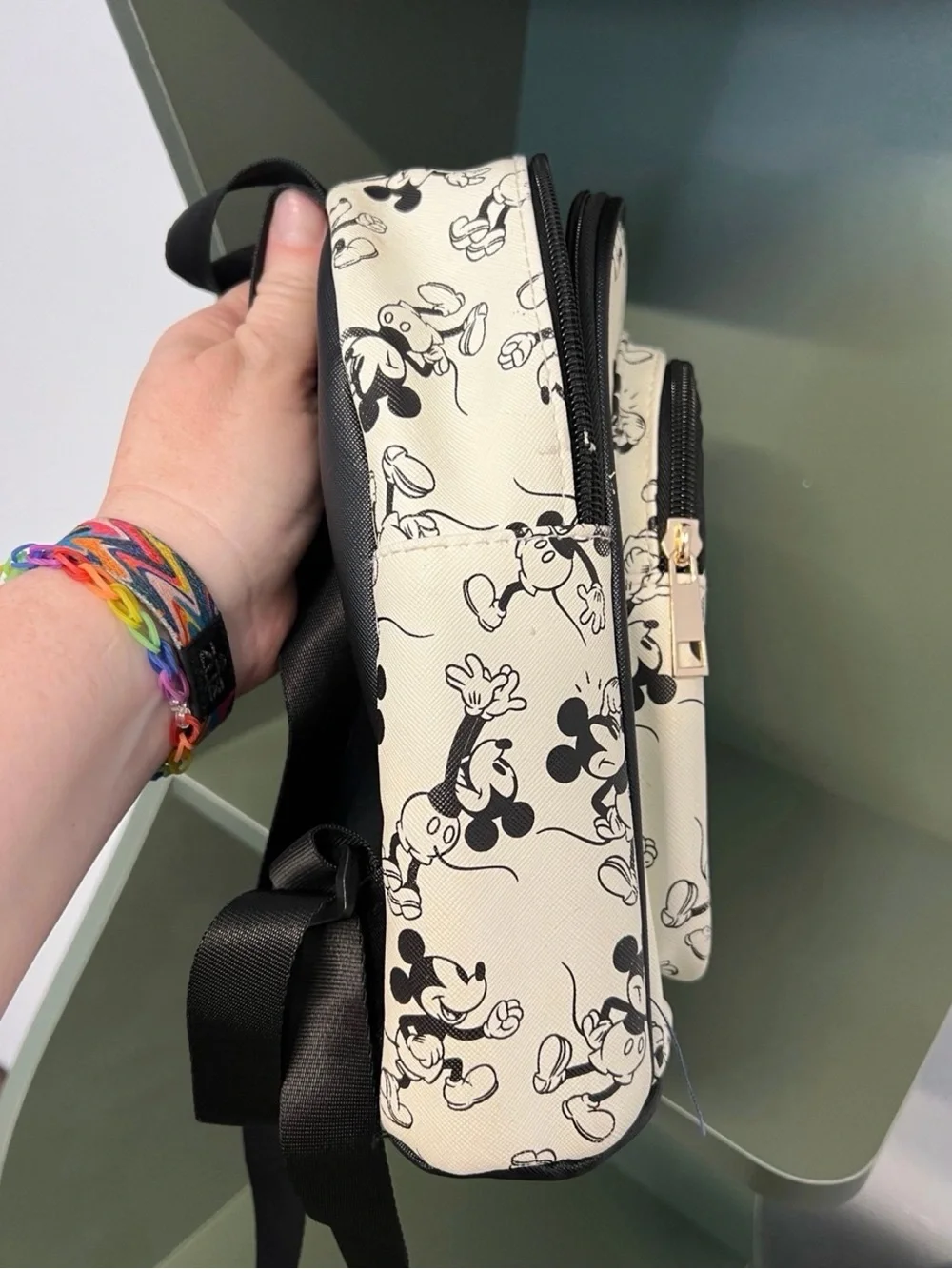 Bioworld Disney Black & White Mickey Mouse Mini Backpack w Golden Mickey Accent
